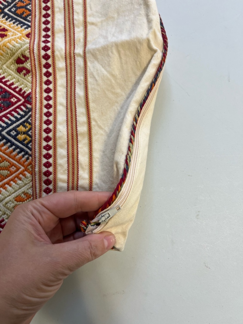 Vintage Greek Handmade Embroidered Pillow Cover Boho Textile - Picture 4 of 8